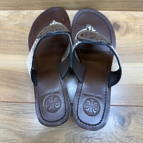 Tory Burch Louisa Womens 7 M Snake Embossed Brown Leather Wedge Sandals - Picture 8 of 11